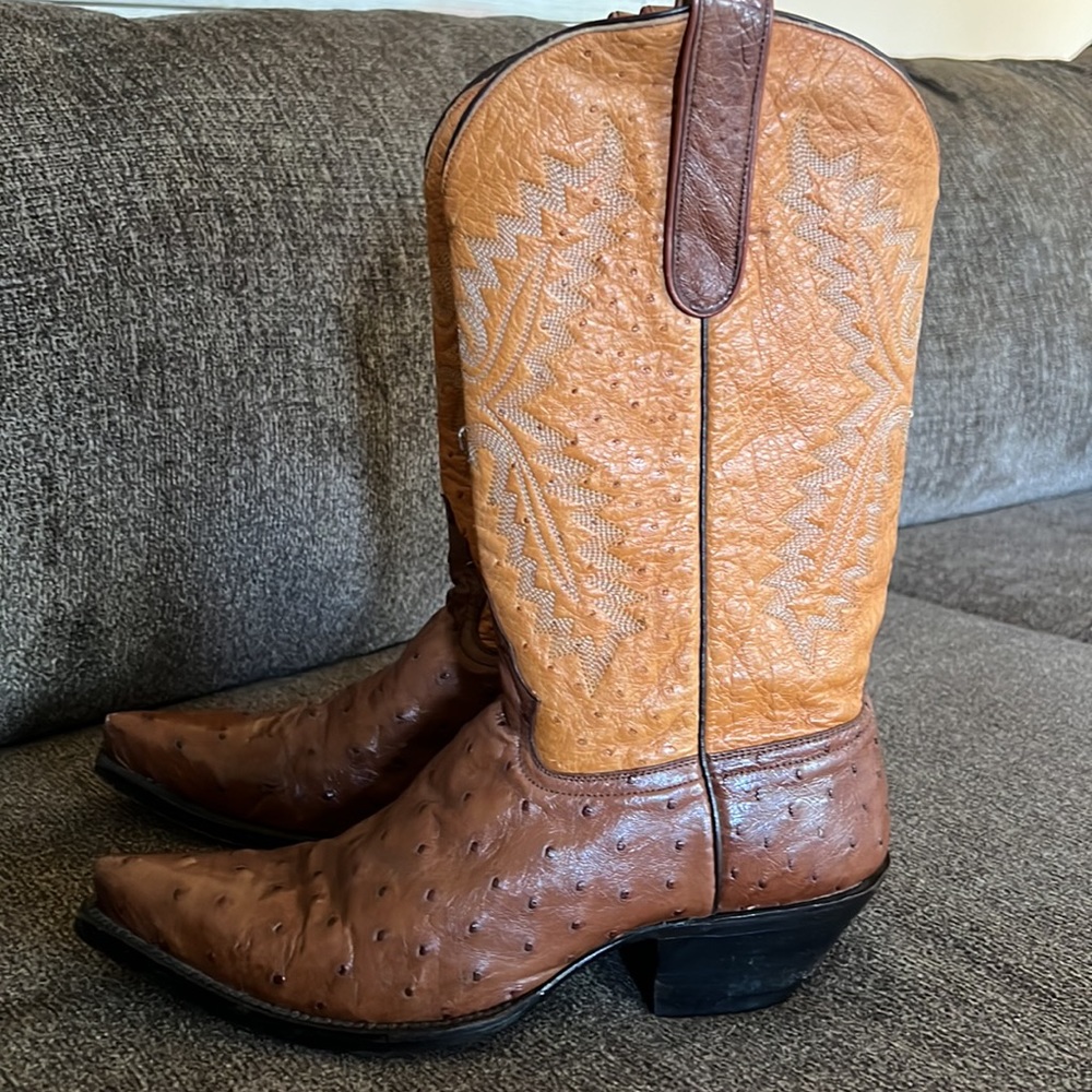 Jurassic Ostrich Skin Western Leather Cowboy Boots Size 9